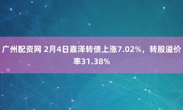 广州配资网 2月4日嘉泽转债上涨7.02%，转股溢价率31.38%