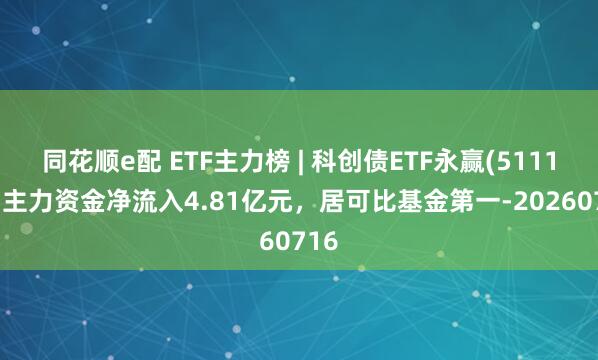 同花顺e配 ETF主力榜 | 科创债ETF永赢(511150)主力资金净流入4.81亿元，居可比基金第一-20260716