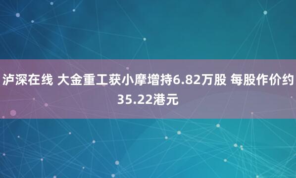 泸深在线 大金重工获小摩增持6.82万股 每股作价约35.22港元