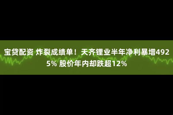 宝贷配资 炸裂成绩单！天齐锂业半年净利暴增4925% 股价年内却跌超12%